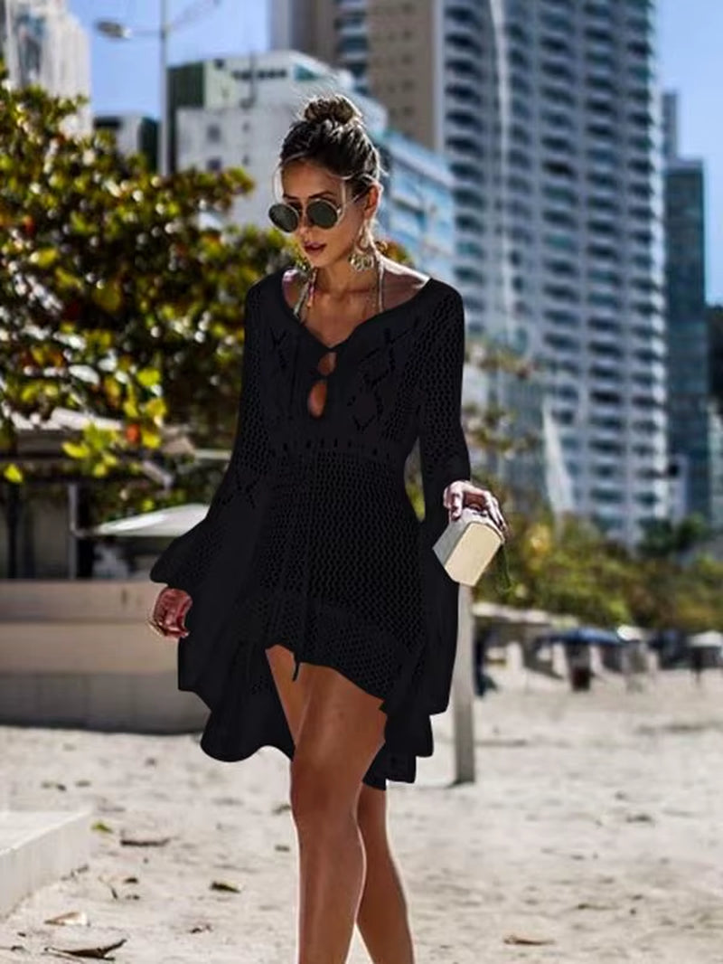 Sexy Cover up Bikini Women Swimsuit Cover-Up Beach Bathing Suit Beach Wear Knitting Swimwear Mesh Beach Dress Tunic Robe
